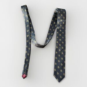 Penguin Mens Gray Logo Silk Neck Tie Skinny Preppy Handmade